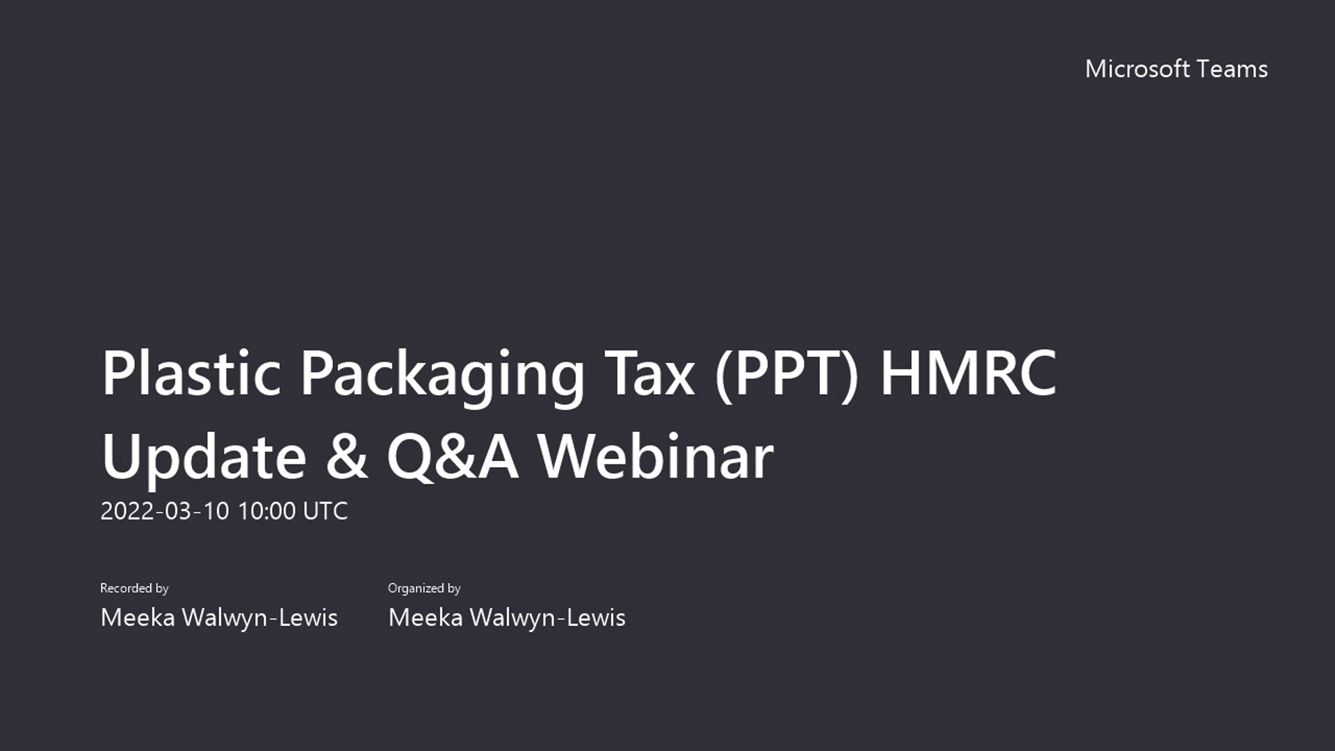 Plastic Packaging Tax PPT - HMRC Update & Q&A Webinar