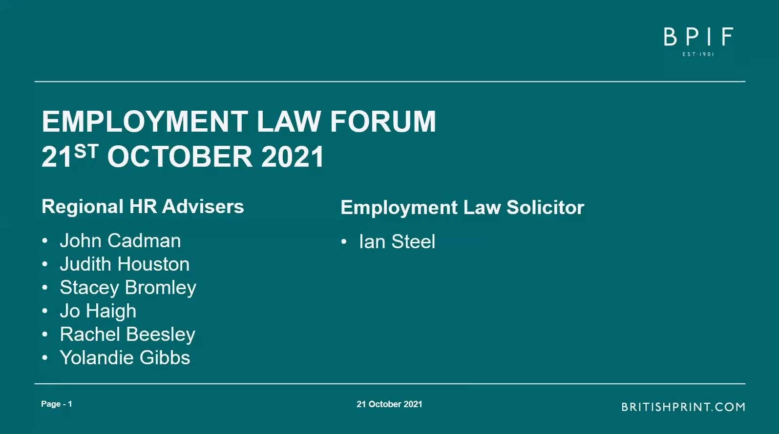 BPIF/BOSS HR Forum - Employment law