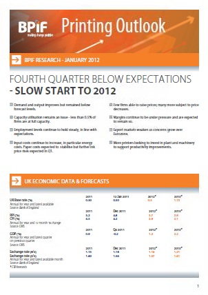 BPIF PRINTNG OUTLOOK SURVEY RESULTS INDICATE SLOW START TO 2012 